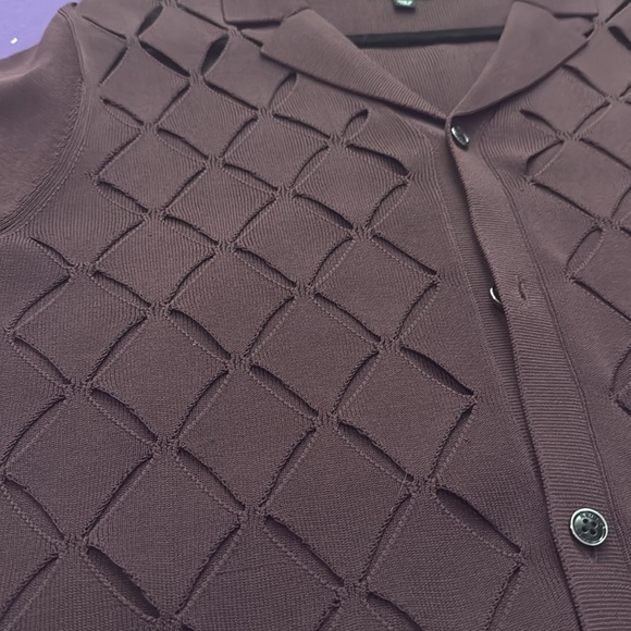 Reiss Ruby, laser, cut out diamond pattern, Cuban collar, shirt, size medium - Picture 3 of 6